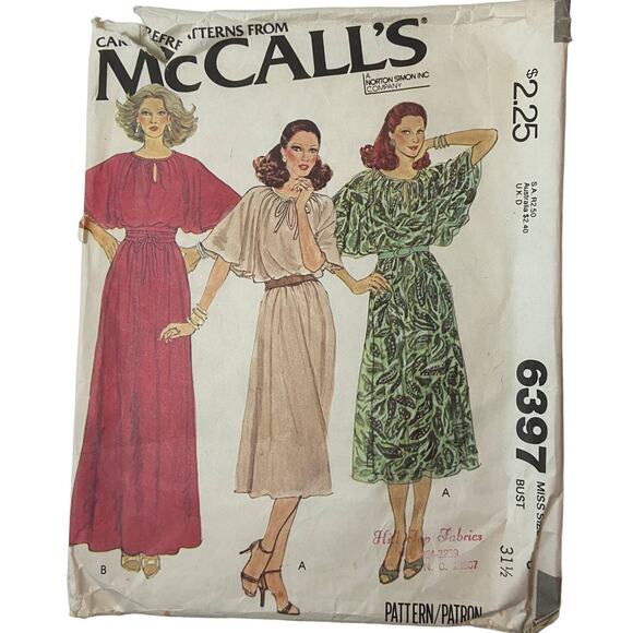 McCalls 6397 Pattern Dress Slip Miss 8 Pullover Flutter Sleeve Midi Knee Maxi - Picture 2 of 5